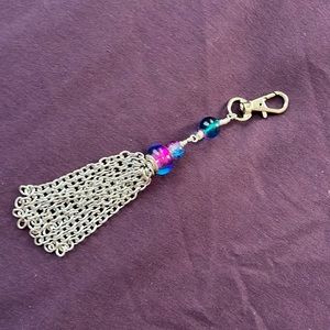 Zipper pull - hand crafted- pink/blue